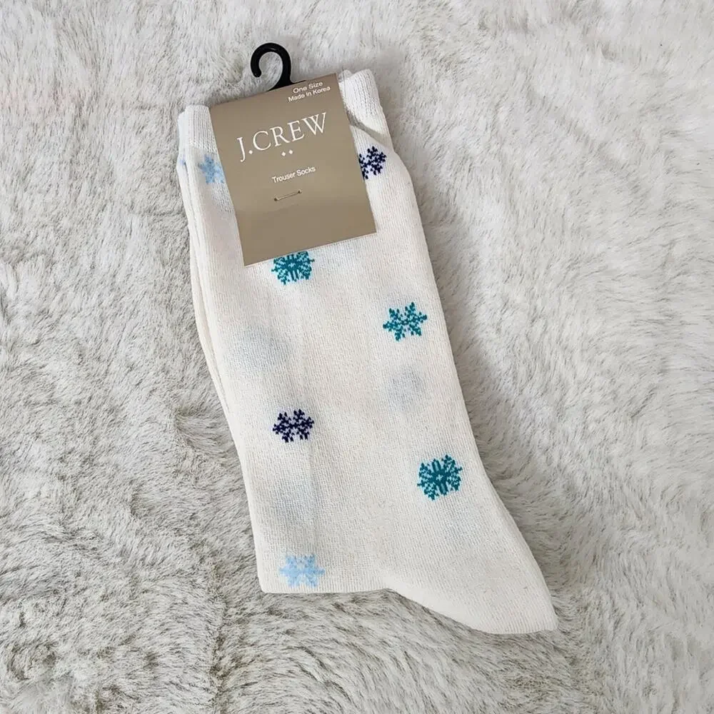J. Crew Snowflake Trouser Socks White Blue Cotton Blend One Size NWT BN539